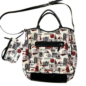 Lulu Guinness White City London Print Bucket Tote Bag With Matching Coin Purse